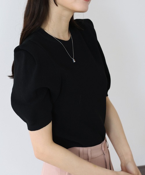 BLUEEAST（ブルーイースト）の「タックスリーブサマーニット（ニット/セーター・レディース・ホワイト/ブラック/ミント/ピンク/グレー・MEDIUM）」の14枚目の写真