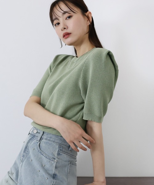 BLUEEAST（ブルーイースト）の「タックスリーブサマーニット（ニット/セーター・レディース・ホワイト/ブラック/ミント/ピンク/グレー・MEDIUM）」の18枚目の写真