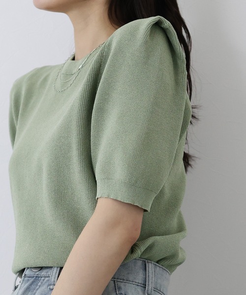 BLUEEAST（ブルーイースト）の「タックスリーブサマーニット（ニット/セーター・レディース・ホワイト/ブラック/ミント/ピンク/グレー・MEDIUM）」の22枚目の写真