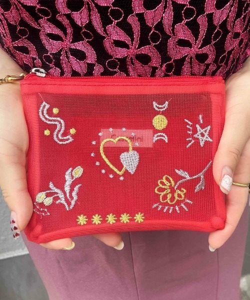 Casselini（キャセリーニ）の「【Casselini】チュール刺繍ポーチ 234-110607（ポーチ・レディース・ブラック/ブルー/レッド・FREE）」の3枚目の写真