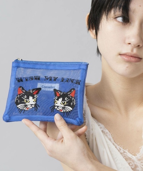 Casselini（キャセリーニ）の「【Casselini】チュール刺繍ポーチ 234-110607（ポーチ・レディース・ブラック/ブルー/レッド・FREE）」の2枚目の写真
