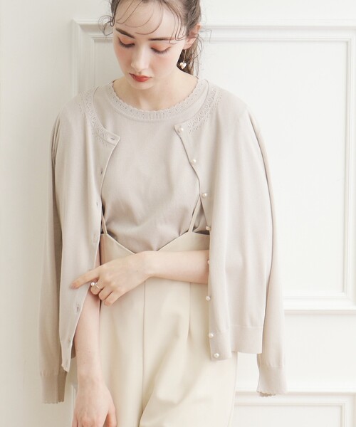 couture brooch(クチュールブローチ)の「◆【接触冷感/UV/アンチピリング】ポイント透かしカーディガン(カーディガン/ボレロ・レディース・ライトブルー/ブラック/ライトグレー/サンドベージュ・42/40/38/36)」の1枚目の写真