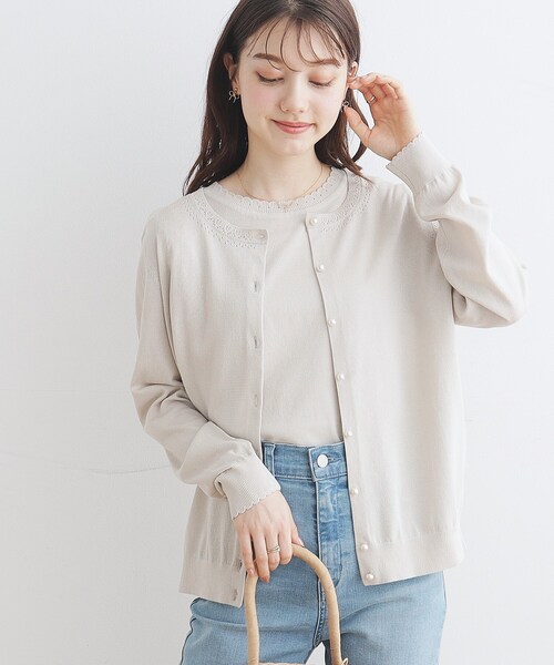 couture brooch(クチュールブローチ)の「◆【接触冷感/UV/アンチピリング】ポイント透かしカーディガン(カーディガン/ボレロ・レディース・ライトブルー/ブラック/ライトグレー/サンドベージュ・42/40/38/36)」の9枚目の写真