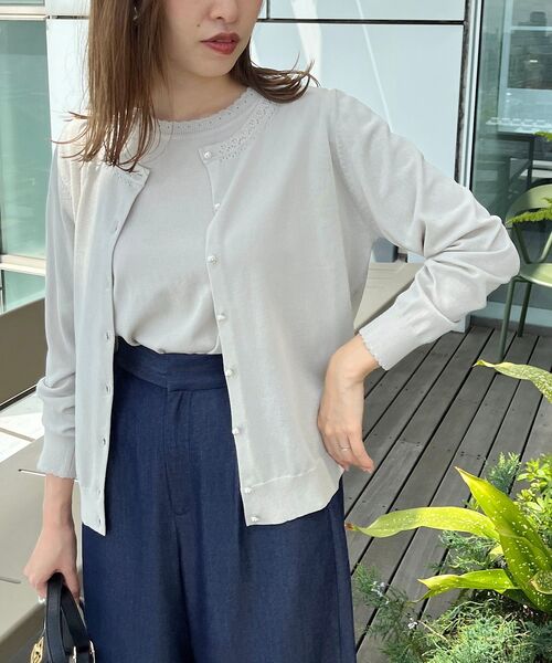 couture brooch(クチュールブローチ)の「◆【接触冷感/UV/アンチピリング】ポイント透かしカーディガン(カーディガン/ボレロ・レディース・ライトブルー/ブラック/ライトグレー/サンドベージュ・42/40/38/36)」の19枚目の写真