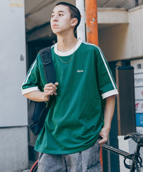 SIGNAL SPORTS(シグナルスポーツ)の「【SIGNAL SPORTS】SIDE LINE T-SHIRTS/袖ライン/ビッグシルエットTシャツ(Tシャツ/カットソー・メンズ・ブルー/グリーン/ホワイト/ダークグレー・MEDIUM/LARGE/SMALL)」の17枚目の写真