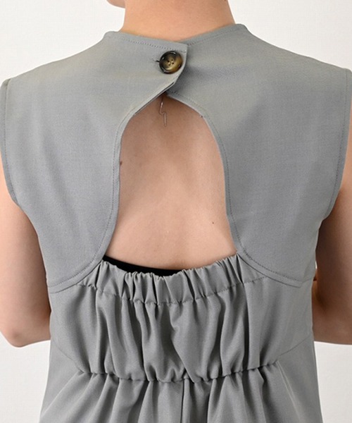 STYLEBLOCK(スタイルブロック)の「リネンタッチバックオープンオールインワン(サロペット/オーバーオール・レディース・グレー/ブルー/ブラック・M)」の8枚目の写真