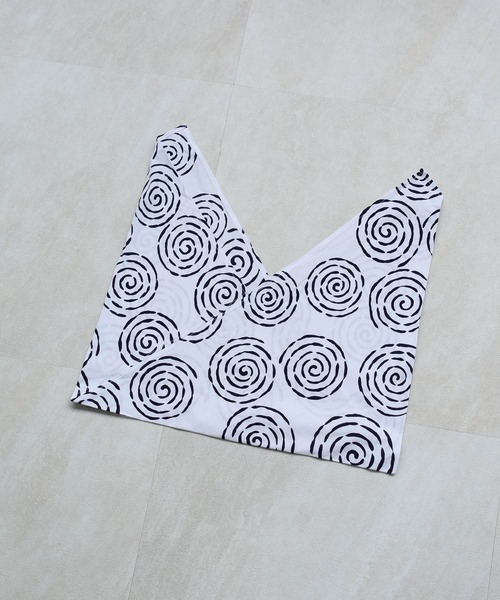 竹かごバッグ+日本製注染生地あずま袋セット utatane オーバル 白地のうずまき（かごバッグ）｜utatane（ウタタネ）