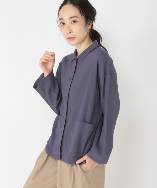 studio CLIP（スタディオクリップ）の「楊柳シャツジャケット（その他アウター・レディース・ブルー/アイボリー/ブラック・FREE）」の3枚目の写真