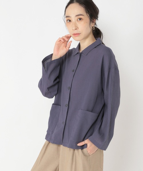 studio CLIP（スタディオクリップ）の「楊柳シャツジャケット（その他アウター・レディース・ブルー/アイボリー/ブラック・FREE）」の9枚目の写真