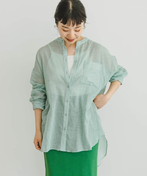 ITEMS URBANRESEARCH（アイテムズ アーバンリサーチ）の「コットンバンドカラーシャツ（シャツ/ブラウス・レディース・ミント/ブラウン/ライトベージュ・FREE）」の10枚目の写真