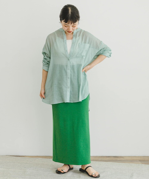 ITEMS URBANRESEARCH（アイテムズ アーバンリサーチ）の「コットンバンドカラーシャツ（シャツ/ブラウス・レディース・ミント/ブラウン/ライトベージュ・FREE）」の14枚目の写真