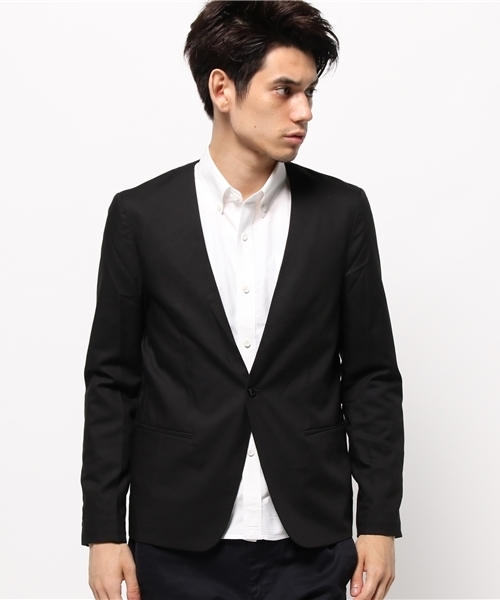 WEGO(ウィゴー)の「WEGO/ノーカラーテーラードジャケット(テーラードジャケット・メンズ・グレー/ブラック・MEDIUM/LARGE)」の5枚目の写真