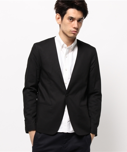 WEGO(ウィゴー)の「WEGO/ノーカラーテーラードジャケット(テーラードジャケット・メンズ・グレー/ブラック・MEDIUM/LARGE)」の3枚目の写真