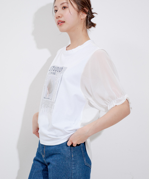 Jayro(ジャイロ)の「袖シフォンビジューTシャツ(Tシャツ/カットソー・レディース・ブラック/ホワイト・FREE)」の13枚目の写真