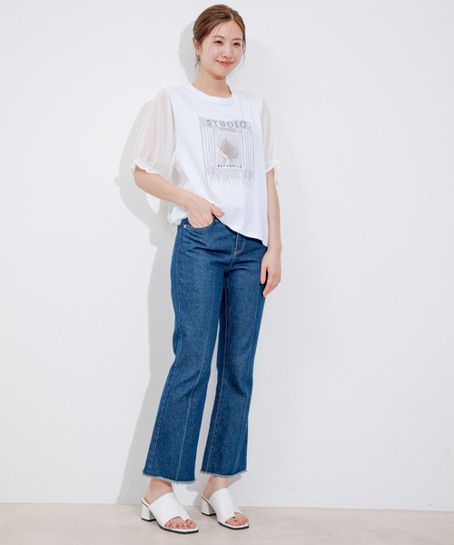 Jayro(ジャイロ)の「袖シフォンビジューTシャツ(Tシャツ/カットソー・レディース・ブラック/ホワイト・FREE)」の11枚目の写真