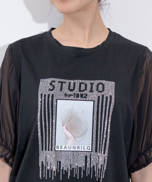 Jayro(ジャイロ)の「袖シフォンビジューTシャツ(Tシャツ/カットソー・レディース・ブラック/ホワイト・FREE)」の18枚目の写真