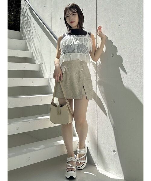 dazzlin（ダズリン）の「【久間田琳加コラボ】チュールシアーリボンビスチェ（タンクトップ・レディース・ブラック/グレー/オフホワイト・FREE）」の13枚目の写真