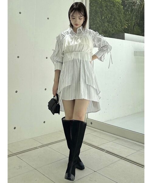 dazzlin（ダズリン）の「【久間田琳加コラボ】チュールシアーリボンビスチェ（タンクトップ・レディース・ブラック/グレー/オフホワイト・FREE）」の16枚目の写真