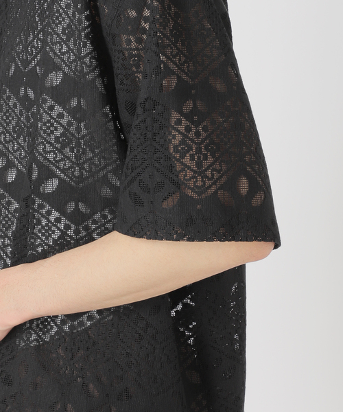 JOURNAL STANDARD relume（ジャーナルスタンダード　レリューム）の「アラベスクレース ウェーブレギュラーカラー半袖シャツ（シャツ/ブラウス・メンズ・ライトグリーン/ブラック/ブラウン系その他・MEDIUM/LARGE）」の10枚目の写真