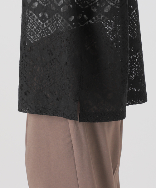 JOURNAL STANDARD relume（ジャーナルスタンダード　レリューム）の「アラベスクレース ウェーブレギュラーカラー半袖シャツ（シャツ/ブラウス・メンズ・ライトグリーン/ブラック/ブラウン系その他・MEDIUM/LARGE）」の9枚目の写真