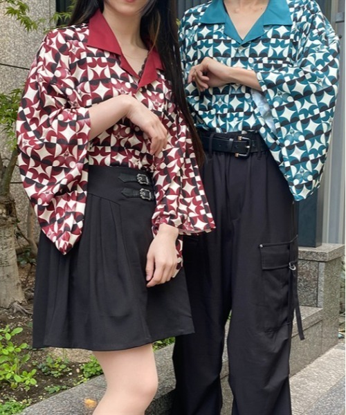 【セール】歌舞伎プリント着物スリーブシャツ（シャツ/ブラウス）｜AXES-X（アクシーズエックス）