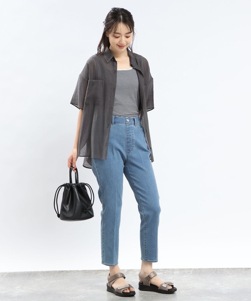 GLOBAL WORK Smile Seed Store（グローバルワーク スマイルシードストア）の「シアーシャツ半袖/112068（シャツ/ブラウス・レディース・チャコール/グレイッシュベージュ・LARGE/X-LARGE/MEDIUM/SMALL）」の10枚目の写真