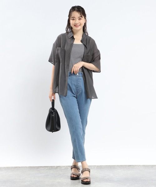 GLOBAL WORK Smile Seed Store（グローバルワーク スマイルシードストア）の「シアーシャツ半袖/112068（シャツ/ブラウス・レディース・チャコール/グレイッシュベージュ・LARGE/X-LARGE/MEDIUM/SMALL）」の12枚目の写真