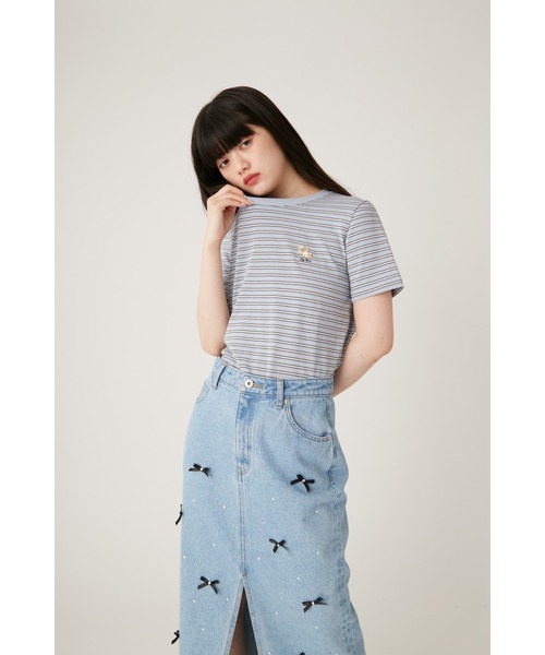 LILY BROWN（リリーブラウン）の「リラックスLily Bear ボーダーＴシャツ（Tシャツ/カットソー・レディース・ピンク/ベージュ/アイボリー/ブルー・FREE）」の8枚目の写真