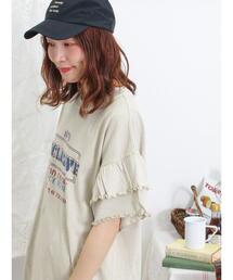 Samansa Mos2 | ピグメント加工袖フリルロゴTシャツ(Tシャツ/カットソー)
