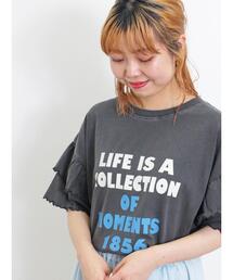 Samansa Mos2 | ピグメント加工袖フリルロゴTシャツ(Tシャツ/カットソー)
