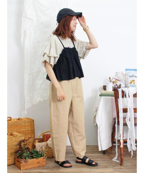 Samansa Mos2（サマンサ モスモス）の「ピグメント加工袖フリルロゴTシャツ（Tシャツ/カットソー・レディース・グリーン/イエロー/ベージュ/チャコールグレー・F）」の7枚目の写真