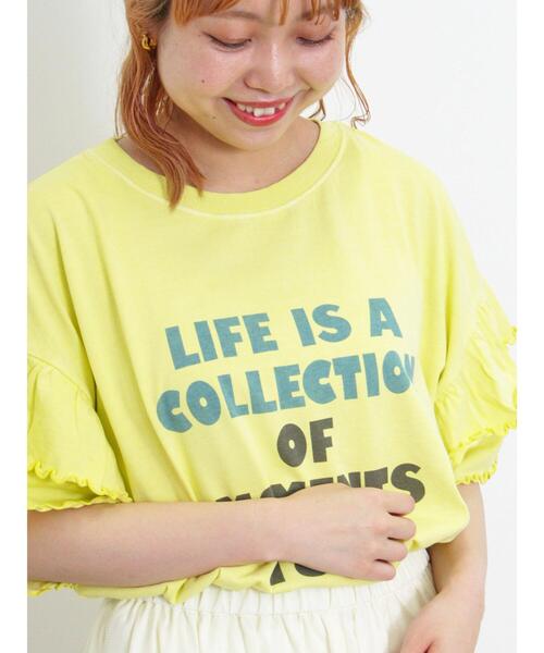 Samansa Mos2（サマンサ モスモス）の「ピグメント加工袖フリルロゴTシャツ（Tシャツ/カットソー・レディース・グリーン/イエロー/ベージュ/チャコールグレー・F）」の13枚目の写真