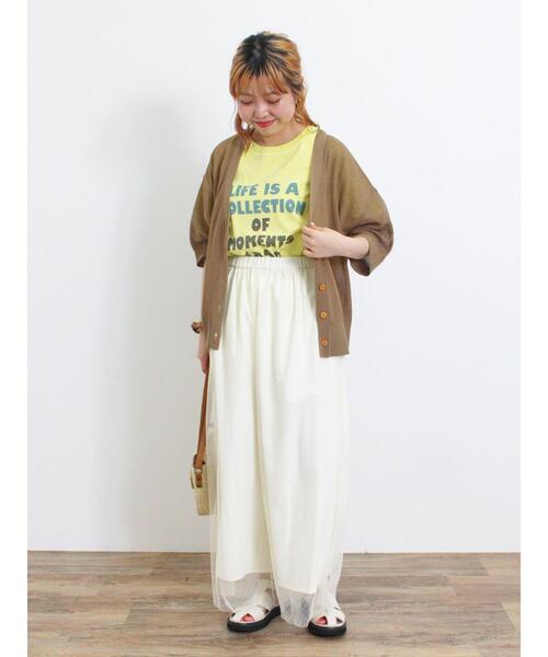 Samansa Mos2（サマンサ モスモス）の「ピグメント加工袖フリルロゴTシャツ（Tシャツ/カットソー・レディース・グリーン/イエロー/ベージュ/チャコールグレー・F）」の16枚目の写真