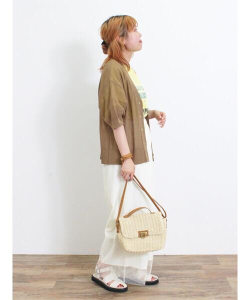 Samansa Mos2（サマンサ モスモス）の「ピグメント加工袖フリルロゴTシャツ（Tシャツ/カットソー・レディース・グリーン/イエロー/ベージュ/チャコールグレー・F）」の17枚目の写真