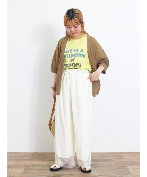 Samansa Mos2（サマンサ モスモス）の「ピグメント加工袖フリルロゴTシャツ（Tシャツ/カットソー・レディース・グリーン/イエロー/ベージュ/チャコールグレー・F）」の18枚目の写真