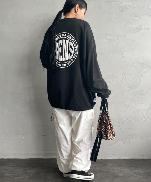 BEN DAVIS（ベンデイビス）の「[BEN DAVIS/ベンデイビス] サークルロゴ バックプリント ロングスリーブTシャツ（Tシャツ/カットソー・レディース・ブラック/ホワイト・XL/L/M）」の4枚目の写真