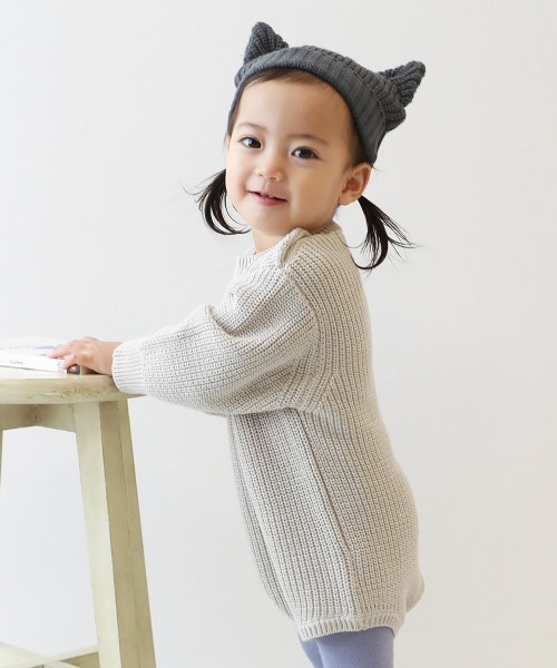 devirock（デビロック）の「綿100% 洗える ベビー コットンニットロンパース（ロンパース・キッズ・オレンジ系5/アイボリー/アイボリー系2・70-80cm）」の2枚目の写真