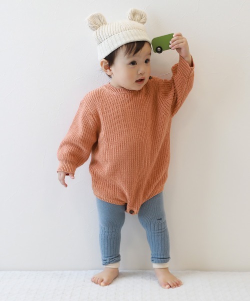 devirock（デビロック）の「綿100% 洗える ベビー コットンニットロンパース（ロンパース・キッズ・オレンジ系5/アイボリー/アイボリー系2・70-80cm）」の6枚目の写真
