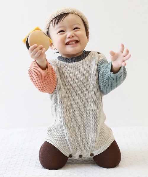devirock（デビロック）の「綿100% 洗える ベビー コットンニットロンパース（ロンパース・キッズ・オレンジ系5/アイボリー/アイボリー系2・70-80cm）」の7枚目の写真