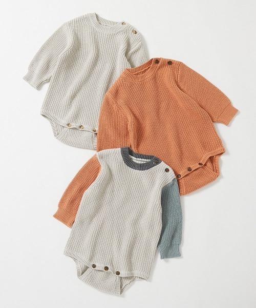 devirock（デビロック）の「綿100% 洗える ベビー コットンニットロンパース（ロンパース・キッズ・オレンジ系5/アイボリー/アイボリー系2・70-80cm）」の4枚目の写真