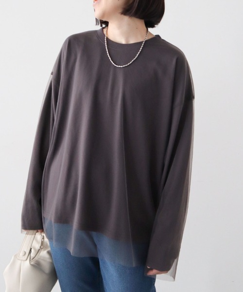 ELENCARE DUE(エレンカーレデュエ)の「・ELENCARE DUE チュールレイヤードロンTEE(Tシャツ/カットソー・レディース・ピンク/ブラック/オフホワイト/チャコールグレー・FREE)」の3枚目の写真