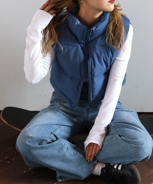 セール】ショート丈ファイバーダウンベスト（ダウンベスト