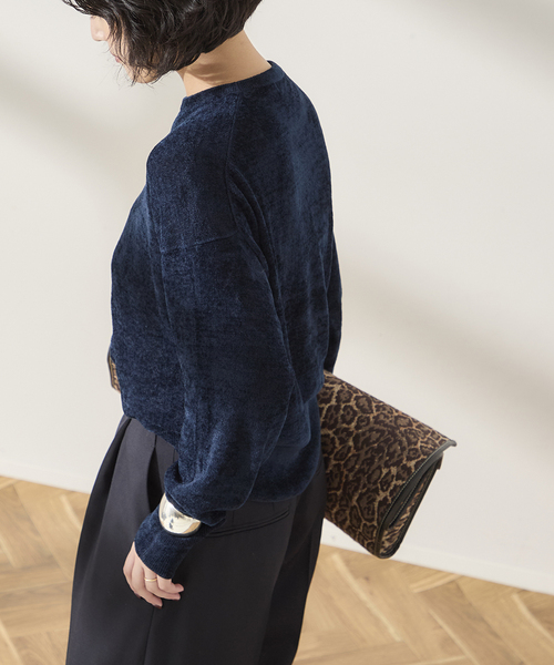 journal standard L'essage(ジャーナルスタンダードレサージュ)の「ベロアタッチ プルオーバー(ニット/セーター・レディース・ブラック/ネイビー/ブラウン・FREE)」の3枚目の写真