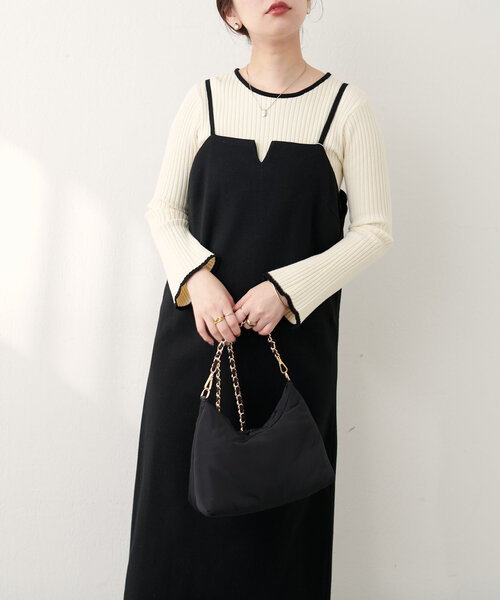 natural couture(ナチュラルクチュール)の「【WEB限定】キーネック圧縮ニットキャミワンピース(ワンピース・レディース・その他2/その他1/ブラウン/ブラック/サックスブルー・FREE)」の1枚目の写真