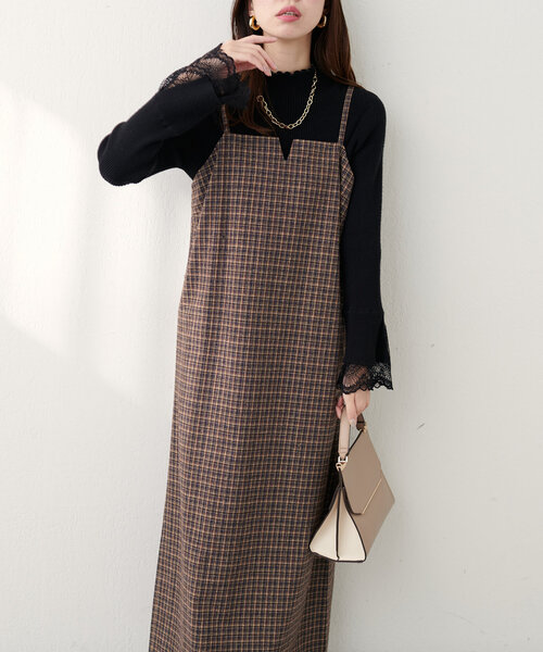 natural couture(ナチュラルクチュール)の「【WEB限定】キーネック圧縮ニットキャミワンピース(ワンピース・レディース・その他2/その他1/ブラウン/ブラック/サックスブルー・FREE)」の12枚目の写真