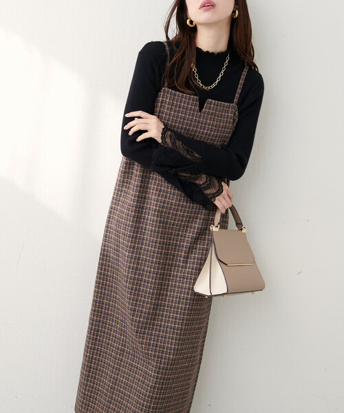 natural couture(ナチュラルクチュール)の「【WEB限定】キーネック圧縮ニットキャミワンピース(ワンピース・レディース・その他2/その他1/ブラウン/ブラック/サックスブルー・FREE)」の13枚目の写真