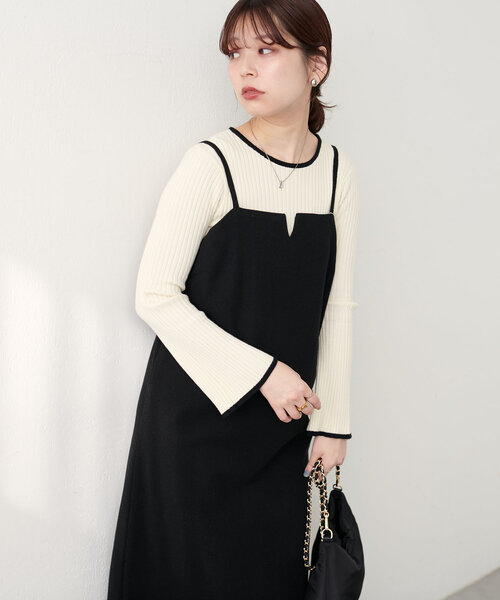 セール】【WEB限定】キーネック圧縮ニットキャミワンピース