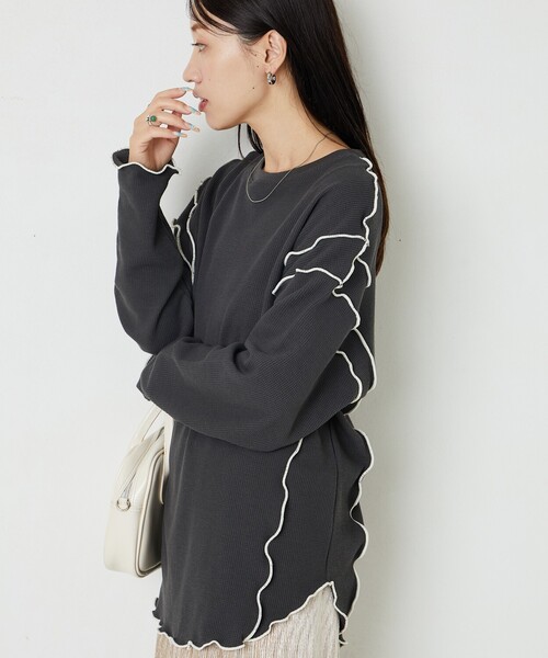 FREAK'S STORE(フリークスストア)の「限定展開 ミニ ワッフル メロー ロングスリーブ TEE(Tシャツ/カットソー・レディース・オフホワイト/ナチュラル/ブラック/グリーン/ネイビー・フリ-)」の6枚目の写真