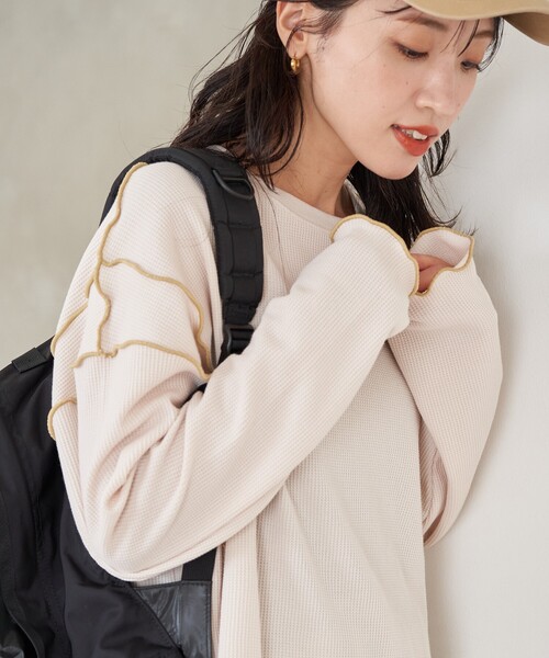 FREAK'S STORE(フリークスストア)の「限定展開 ミニ ワッフル メロー ロングスリーブ TEE(Tシャツ/カットソー・レディース・オフホワイト/ナチュラル/ブラック/グリーン/ネイビー・フリ-)」の13枚目の写真