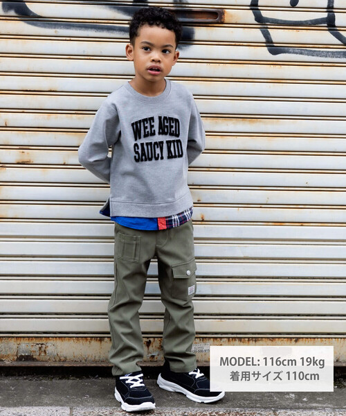 WASK（ワスク）の「シャツレイヤード風ロゴ刺しゅうポンチトレーナー(100~160cm)（スウェット・キッズ・グレー/ブルー・130cm/120cm/150cm/160cm/140cm/110cm/100cm）」の17枚目の写真